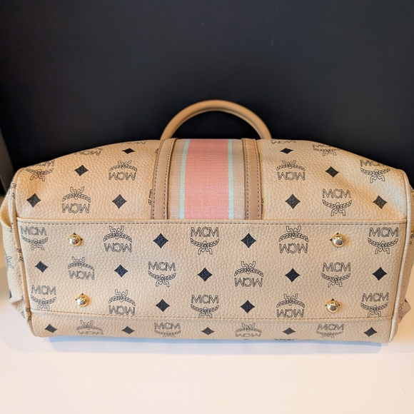 MCM Cream and Pink Satchel with Monogram Print - Picture 3 of 12